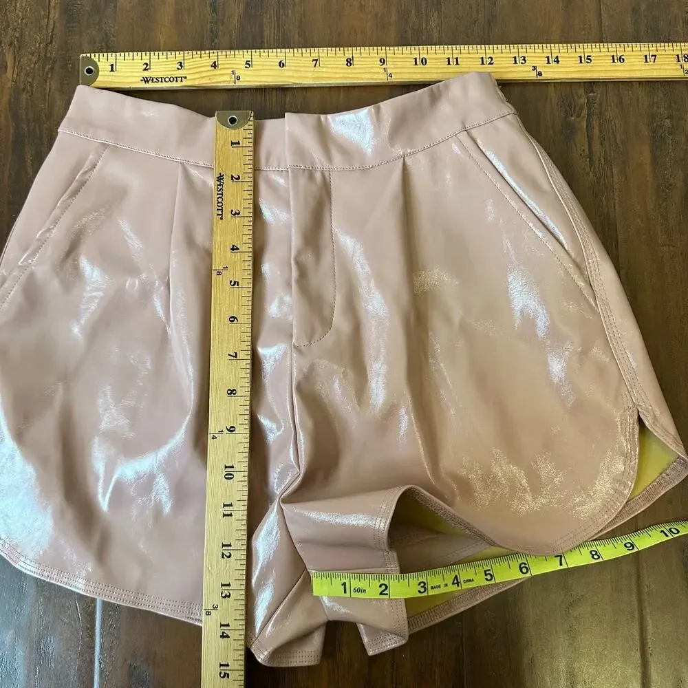 GREY LAB Shorts Dusty Rose Faux Leather High Waisted Pleated Trendy NWT